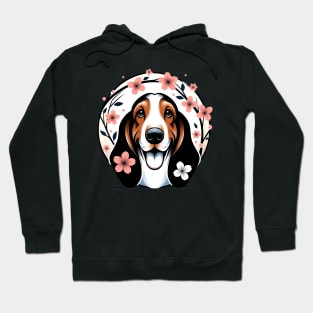 Basset Hound Delights in Spring Cherry Blossoms Radiance Hoodie